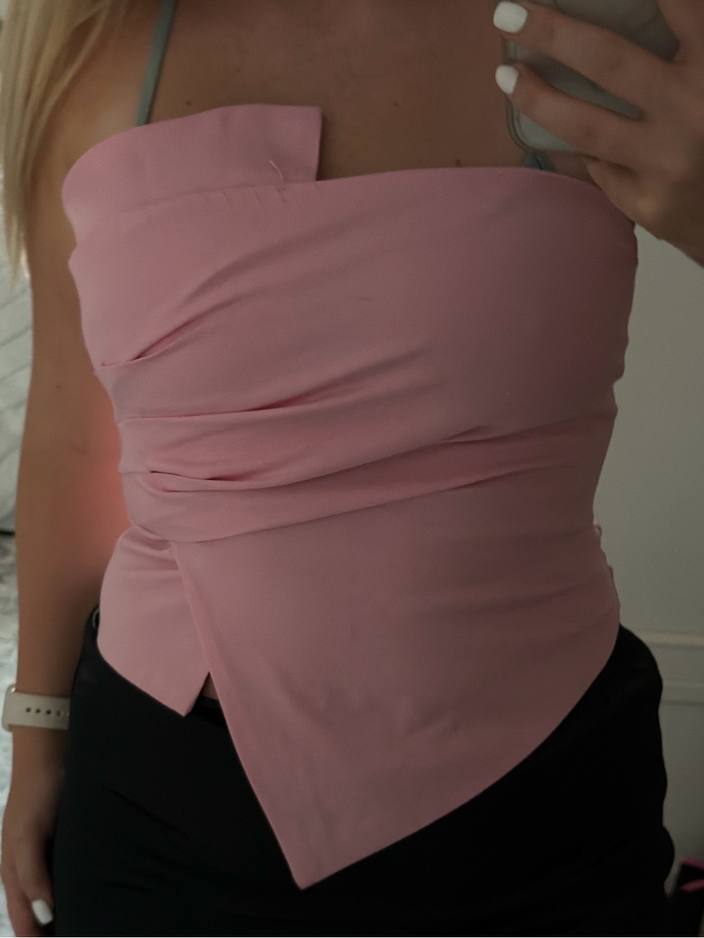 SHEIN Pink Strapless Asymmetric Draped Top